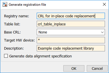 Generate registration file dialog box showing filled in fields.