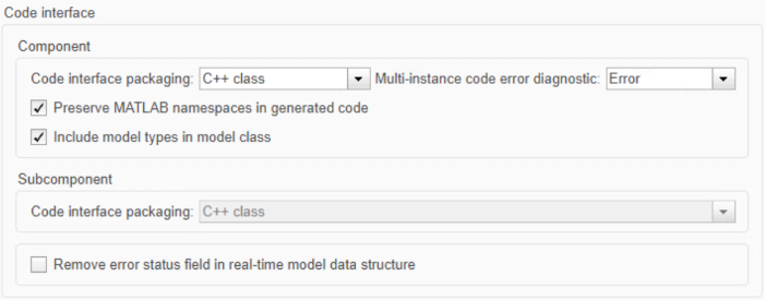 Options for the coder interface pane. Check Include model types in model class.