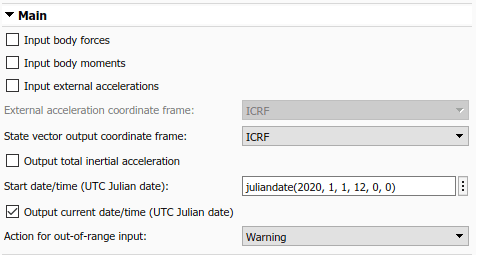 Spacecraft Dynamics main tab
