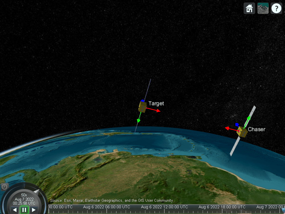 Satellite scenario viewer for chaser in final approach