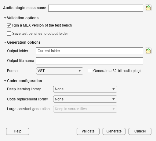 Figure Audio Plugin Generator contains an object of type uigridlayout.