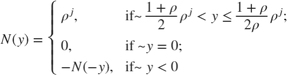 $$N(y) = \left\{ \begin{array}{ll} \rho^j, & \mbox{if~ $ \frac{1+\rho}{2}\rho^j < y \leq \frac{1+\rho}{2\rho}\rho^j$};\\0, & \mbox{if ~$y = 0$}; \\ -N(-y), & \mbox{if~ $y < 0$} \end{array} \right. $$