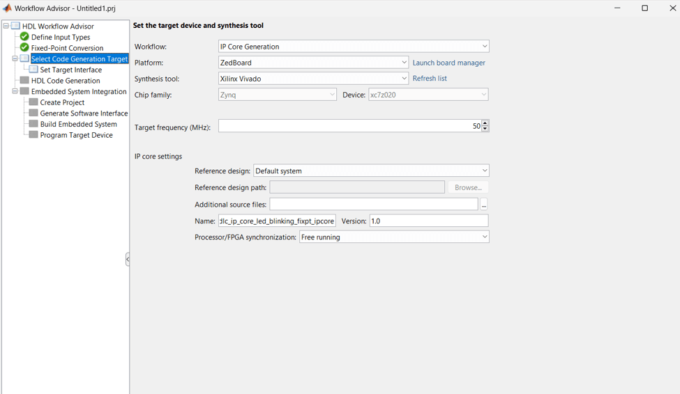 Select Code generation target