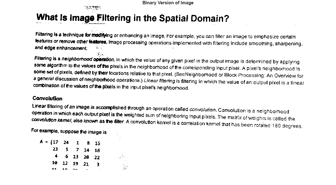 Figure contains an axes object. The hidden axes object with title Binary Version of Image contains an object of type image.