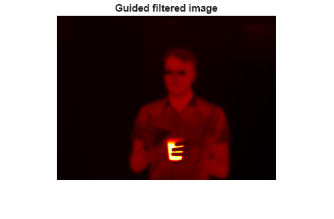Figure contains an axes object. The hidden axes object with title Guided filtered image contains an object of type image.