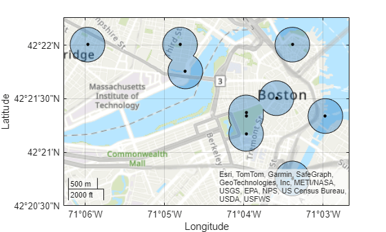 Figure contains an axes object with type geoaxes. The geoaxes object contains 2 objects of type polygon, point.