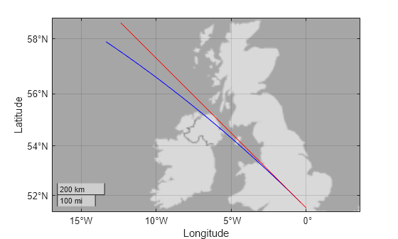Figure contains an axes object with type geoaxes. The geoaxes object contains 2 objects of type line.