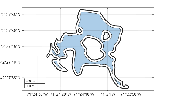 Figure contains an axes object with type mapaxes. The mapaxes object contains 2 objects of type polygon.