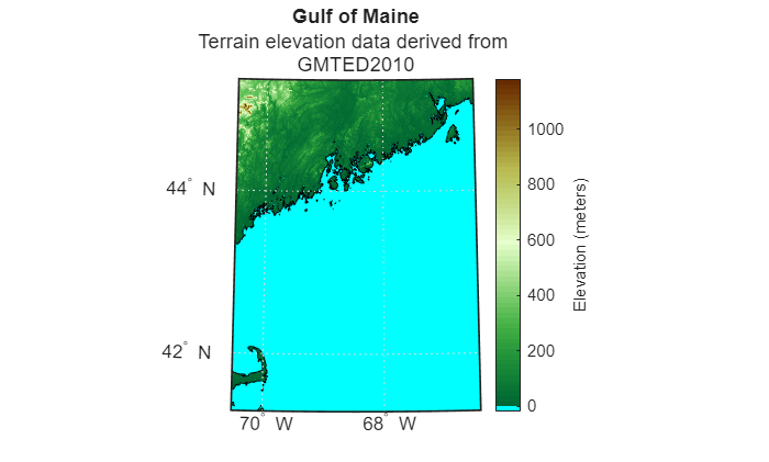 Figure contains an axes object. The hidden axes object with title Gulf of Maine contains 9 objects of type line, patch, surface, text.