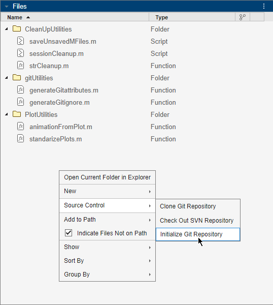 Create Local Git Repository in MATLAB