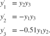 $$ \begin{array}{cl} y'_1 &= y_2y_3 \\ y'_2 &= -y_1y_3 \\ y'_3 &= -0.51y_1y_2. \end{array}$$