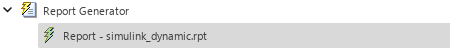 Outline in left pane displaying the new file name simulink_dynamic.rpt.