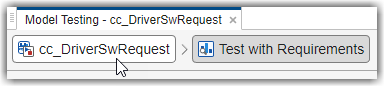 The Model Testing tab has the cursor over cc_DriverSwRequest