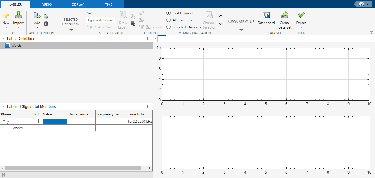 Signal Labeler app showing label definition and labeled signal set members
