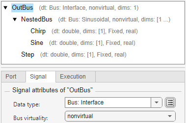 Out Bus Element block dialog box with bus object specification