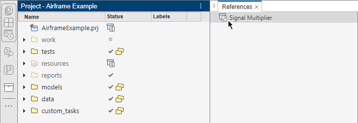 Project panel with the References tab listing one referenced project