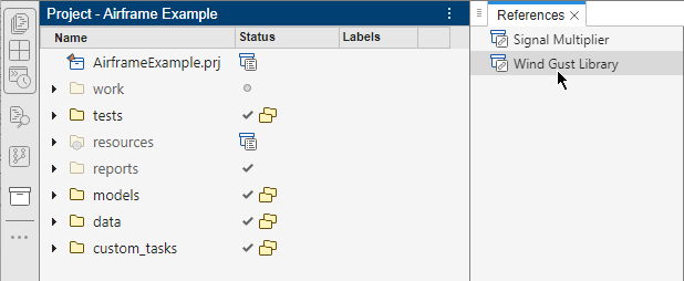 Project panel with the References tab listing two referenced projects