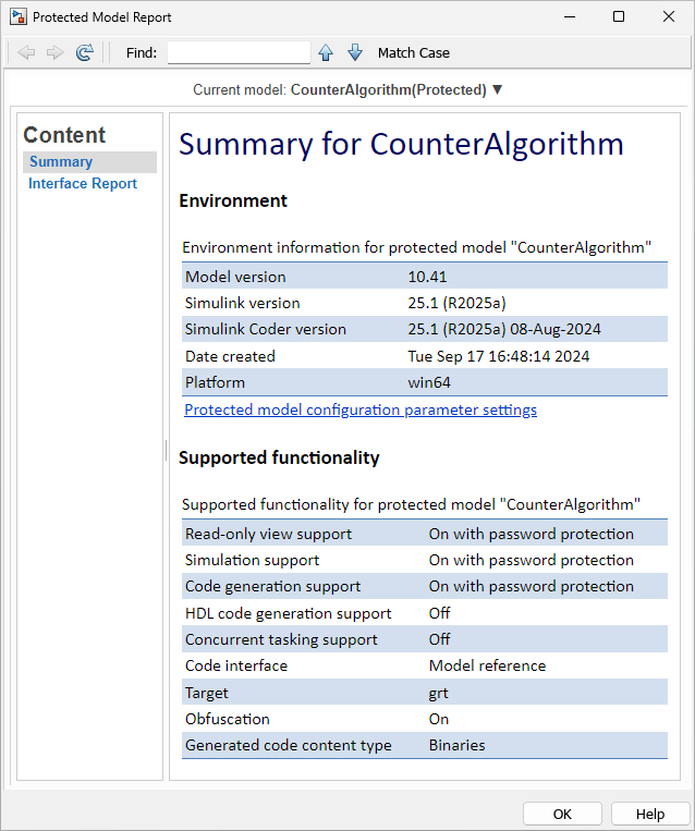 Protected model report