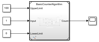 Model block connected to three Constant blocks and one Scope block