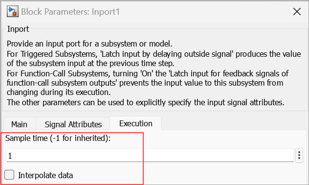 The block parameters dialog box shows execution settings for the unbounded variable-size signals.