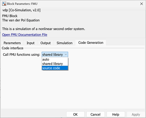 Integrate FMI APIs in Generated Code Using FMU Source Code or Binary