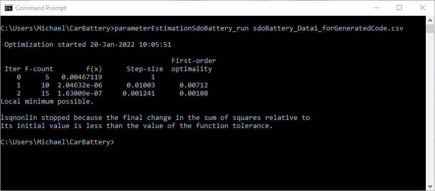 Command Prompt Window showing execution of run file