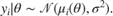 $$ y_i|\theta \sim \mathcal{N}(\mu_i(\theta), \sigma^2). $$