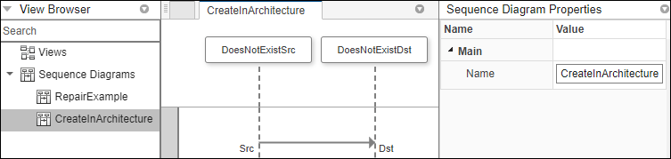 View Browser of the Architecture Views Gallery with the CreateInArchitecture sequence diagram selected.