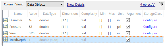 New variable TreadDepth with the Argument check box selected