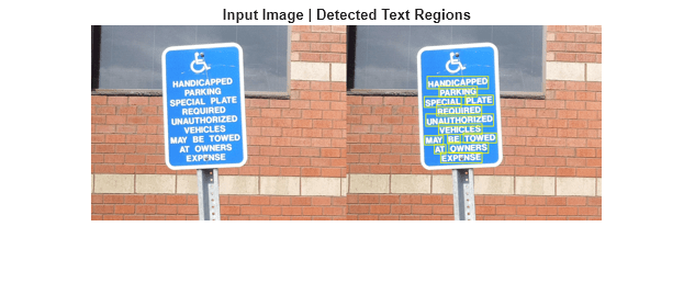 Figure contains an axes object. The hidden axes object with title Input Image | Detected Text Regions contains an object of type image.