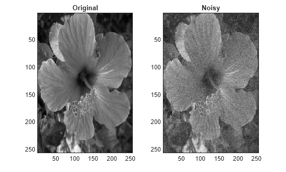 Figure contains 2 axes objects. Axes object 1 with title Original contains an object of type image. Axes object 2 with title Noisy contains an object of type image.