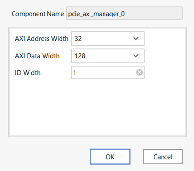 Block parameters of the PCIe AXI Manager IP