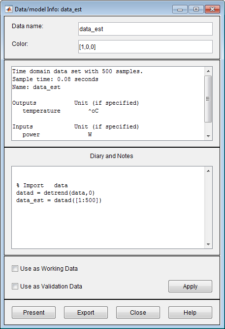 Data/model Info board for data_est