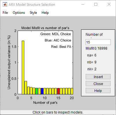 ARX Model Structure Selection dialog box
