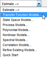 Transfer Function Models is selected in the drop-down list for Estimate
