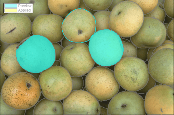 Preview of selected pears from an automatic segmentation of the entire image using SAM.