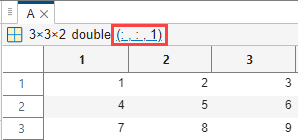 The variable header contains the text 3x3x2 double (:,:,1).