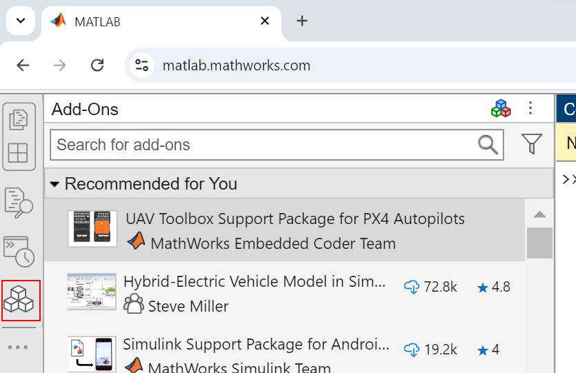 Matlab Online Add-Ons