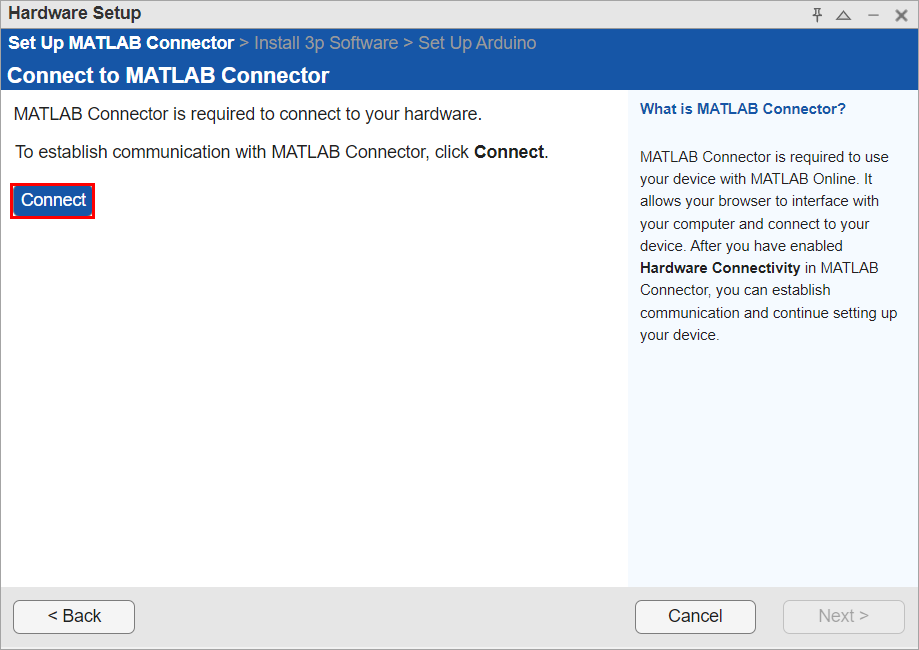 MATLAB Connector connection