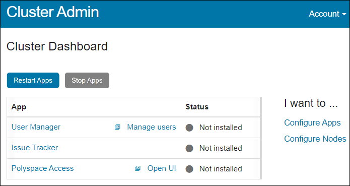 Cluster Admin Dashboard interface.
