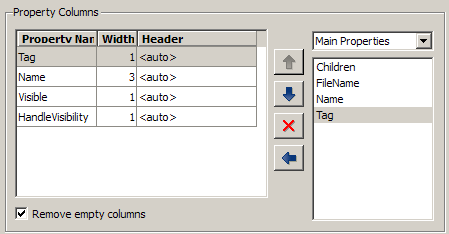Property Columns pane with Tag category selected under the Main Properties