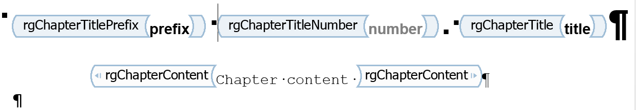 rgChapterContent that has changed from block hole to inline hole after the paragraph marker for rgChapter Title inline hole is deleted