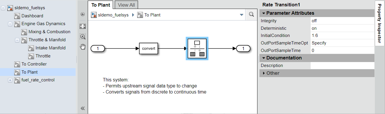 Block outlined in blue in the right pane is selected to display parameter attributes in right pane.