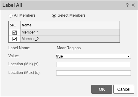 Bulk manual labeling dialog box for ROI labels
