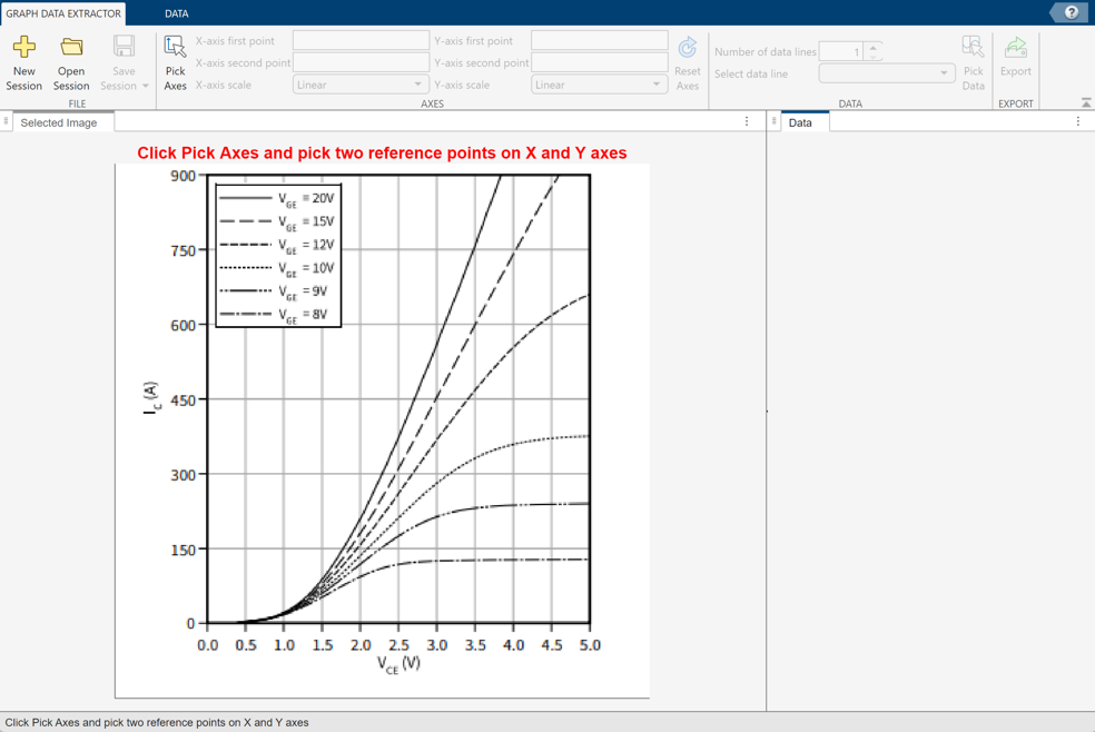 Graph Data Extractor window with imported image