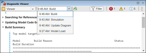 Diagnostic Viewer displaying stages in the drop-down menu.