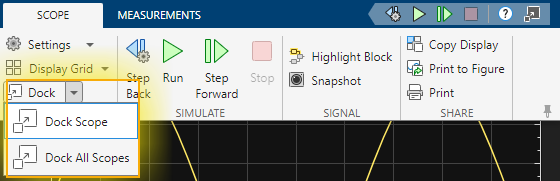 The scope window showing the Dock Scope and Dock All Scopes options