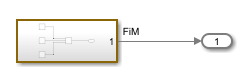 Sample time colors and labels annotate a block diagram that contains a subsystem with no inputs and a single output that connects to a top-level output port.