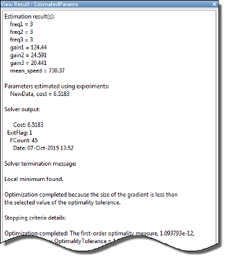 The estimation results shown under View Result: EstimatedParams