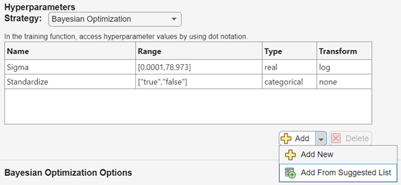 Hyperparameters table in Experiment Manager